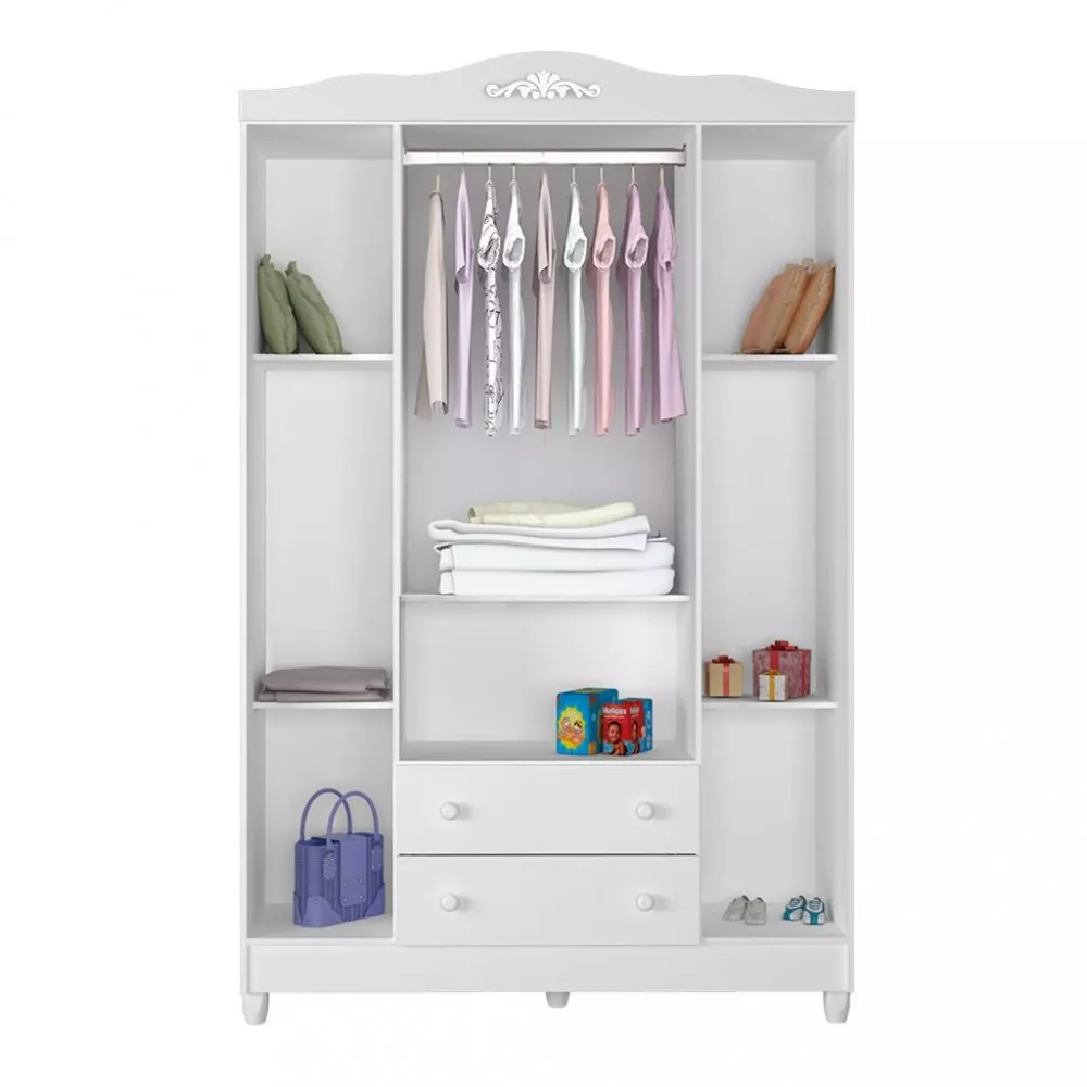 Quarto de Bebê Berço Mini Cama e  Guarda-Roupa 4 Portas Lila Carolina Baby