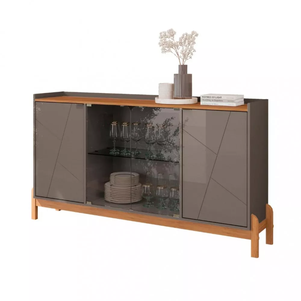 Image 1 of 5 of Aparador Buffet 4 Portas e Vidro com Pés de Madeira Bari Casa D