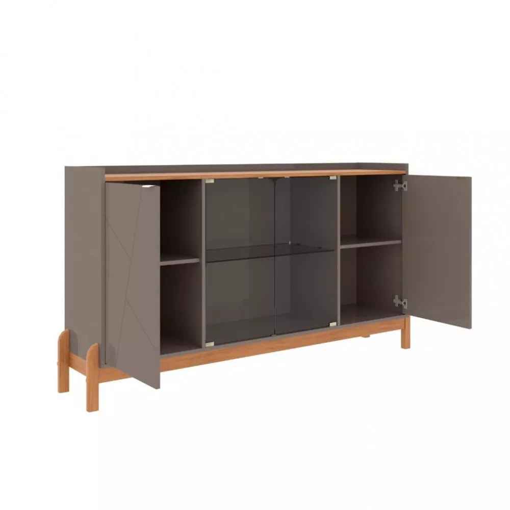 Image 2 of 5 of Aparador Buffet 4 Portas e Vidro com Pés de Madeira Bari Casa D