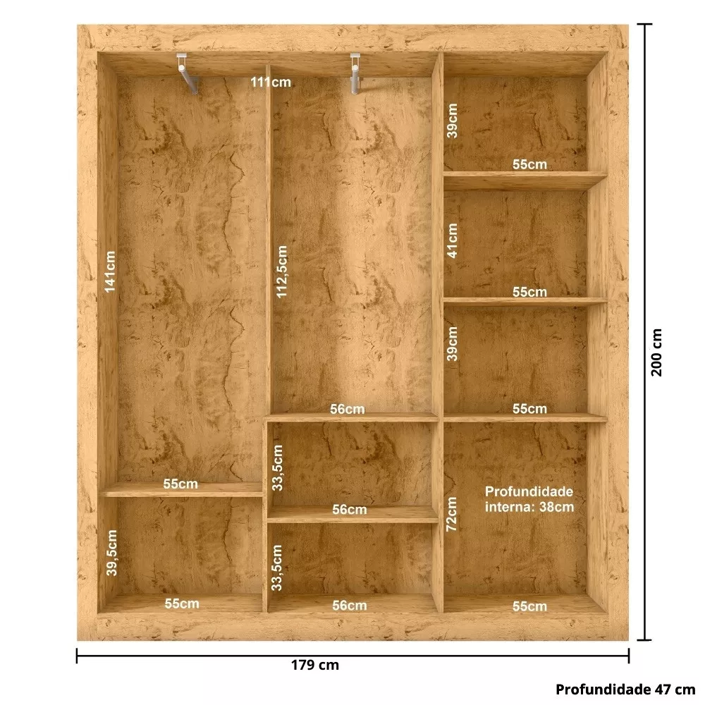Image 3 of 5 of Guarda Roupa Casal 3 Portas de Correr COR23030 Araplac