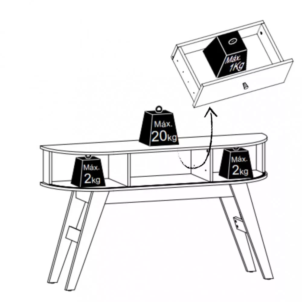 Aparador 2 Portas Flexíveis 1 Gaveta com Pés Estoril Madetec