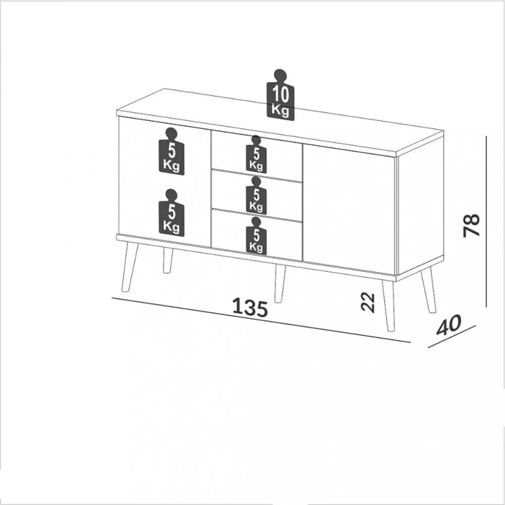 Balcão Buffet 2 Portas 2 Gavetas 135cm TB329 Dalla Costa