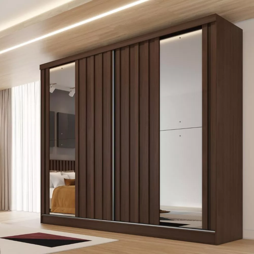 Image 0 of 4 of Guarda Roupa Casal Ripado com Espelho 2 Portas de Correr 100 MDF Galati Made Marcs
