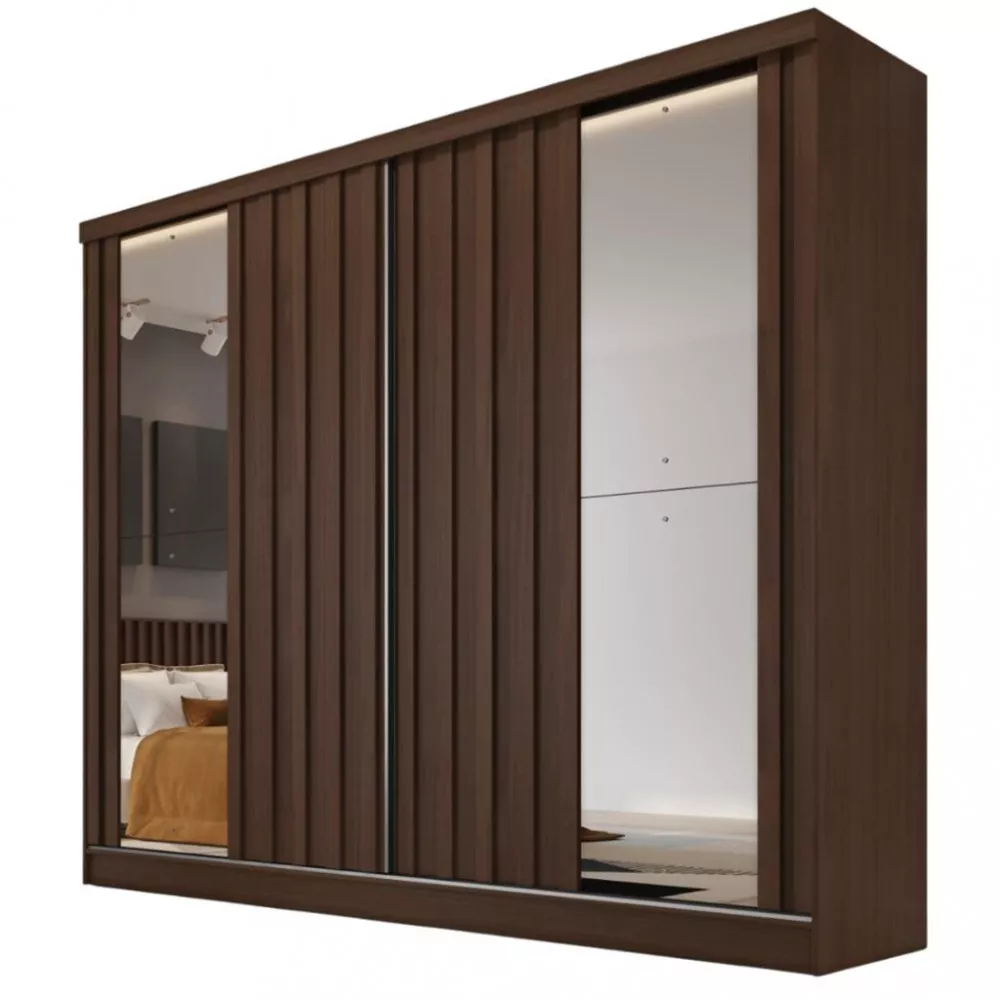 Image 1 of 4 of Guarda Roupa Casal Ripado com Espelho 2 Portas de Correr 100 MDF Galati Made Marcs