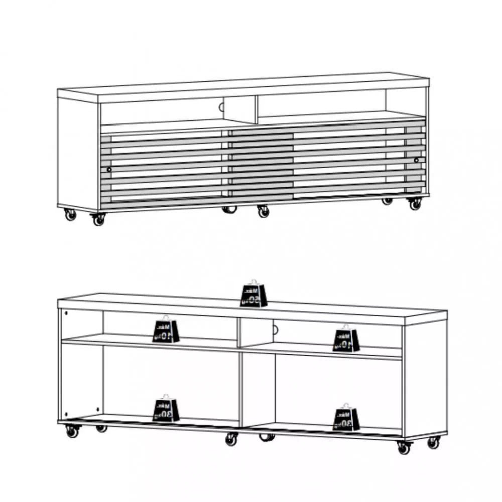 Rack para TV até 65 Polegadas 2 Portas de Correr com Rodízios Cross Frizz Madetec