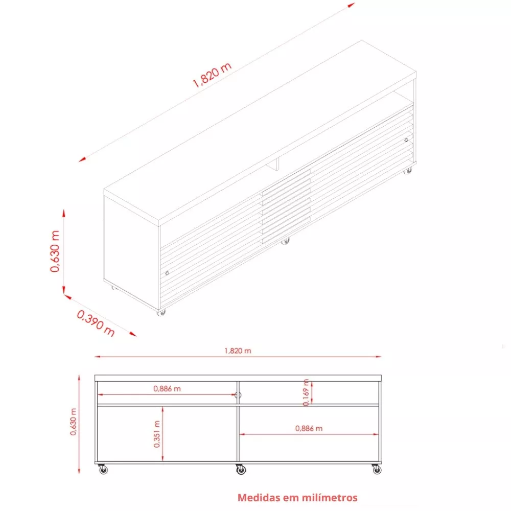 Rack para TV até 65 Polegadas 2 Portas de Correr com Rodízios Cross Frizz Madetec