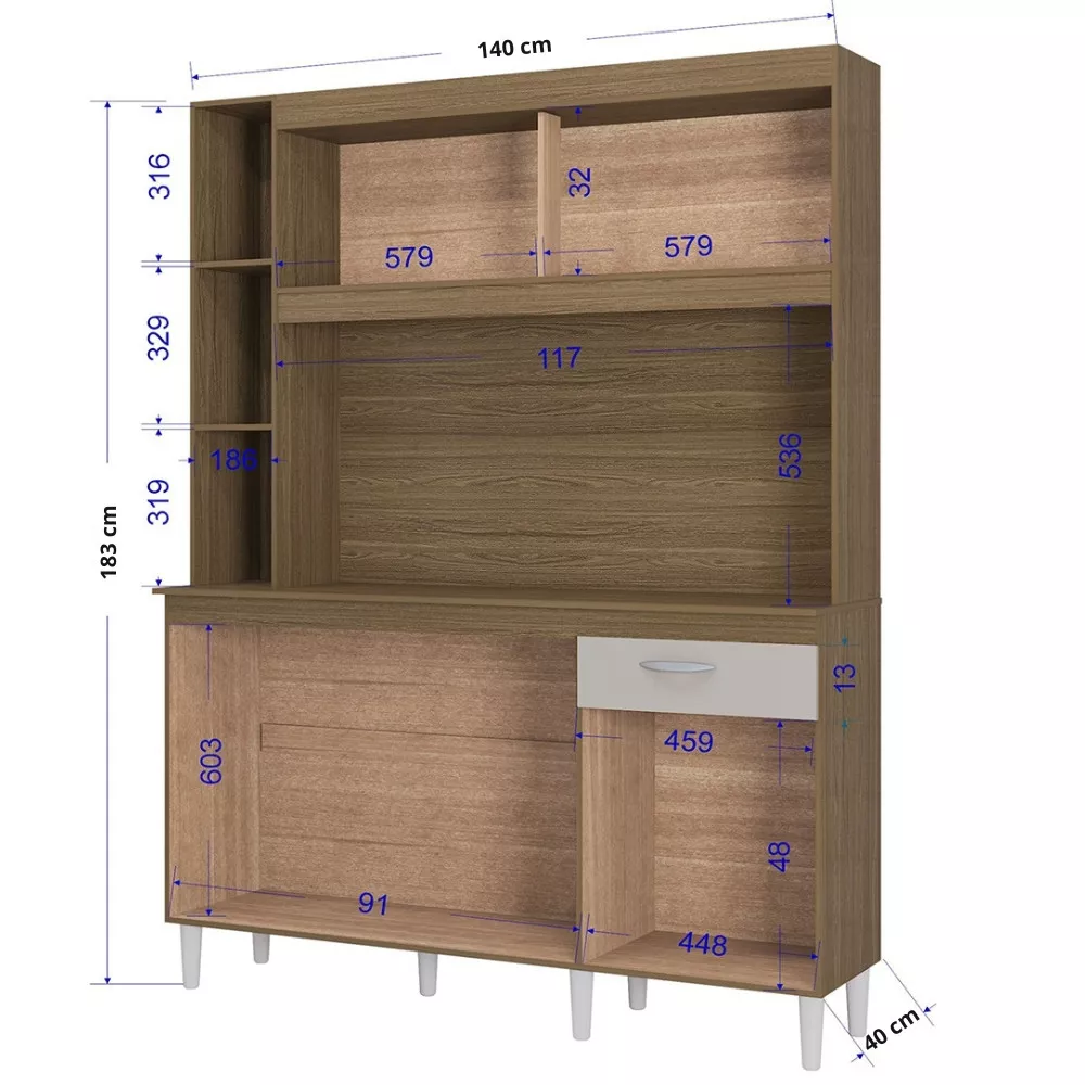 Cozinha Compacta 5 Portas 1 Gaveta com Tampo Duda Poquema