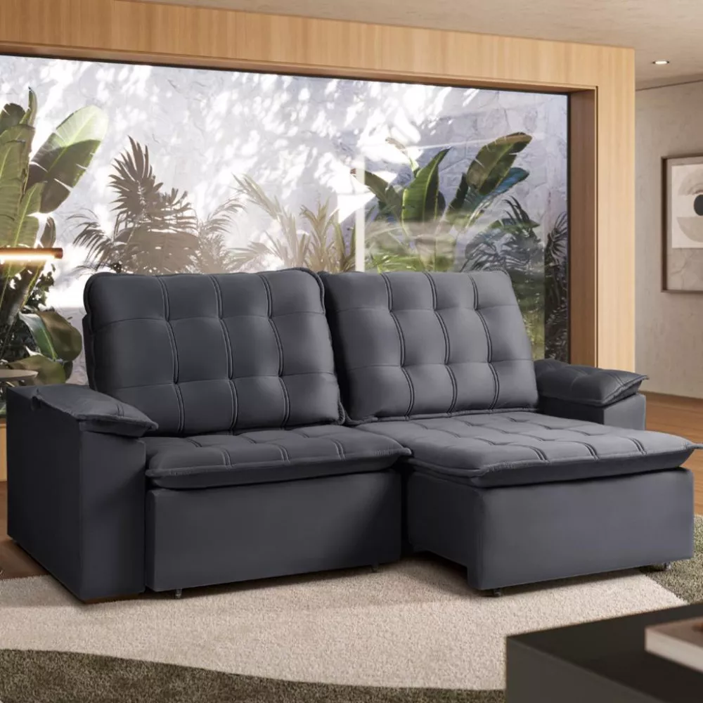 Sofá 4 Lugares Retrátil e Reclinável Veludo 280cm Marilia Takei