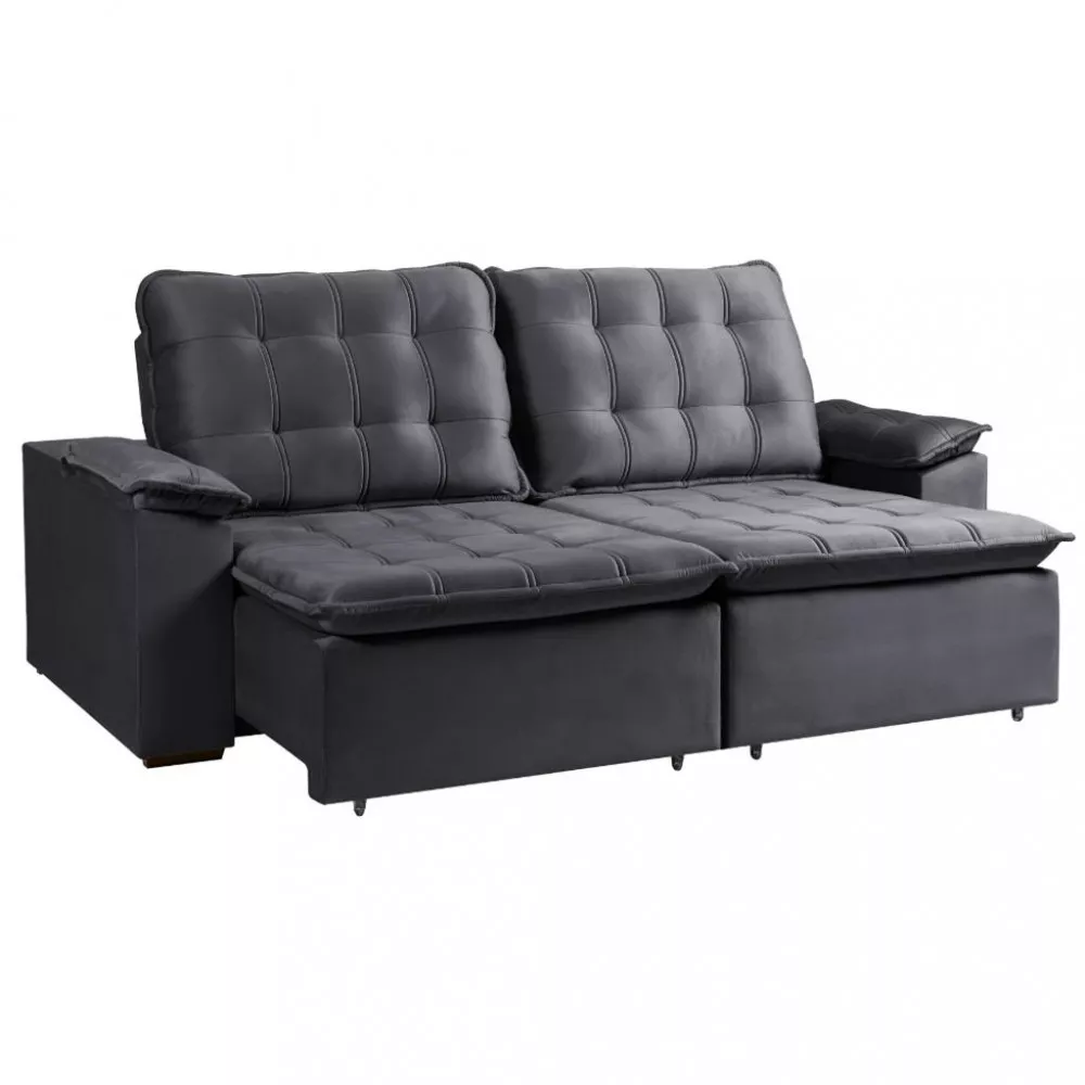 Sofá 4 Lugares Retrátil e Reclinável Veludo 280cm Marilia Takei