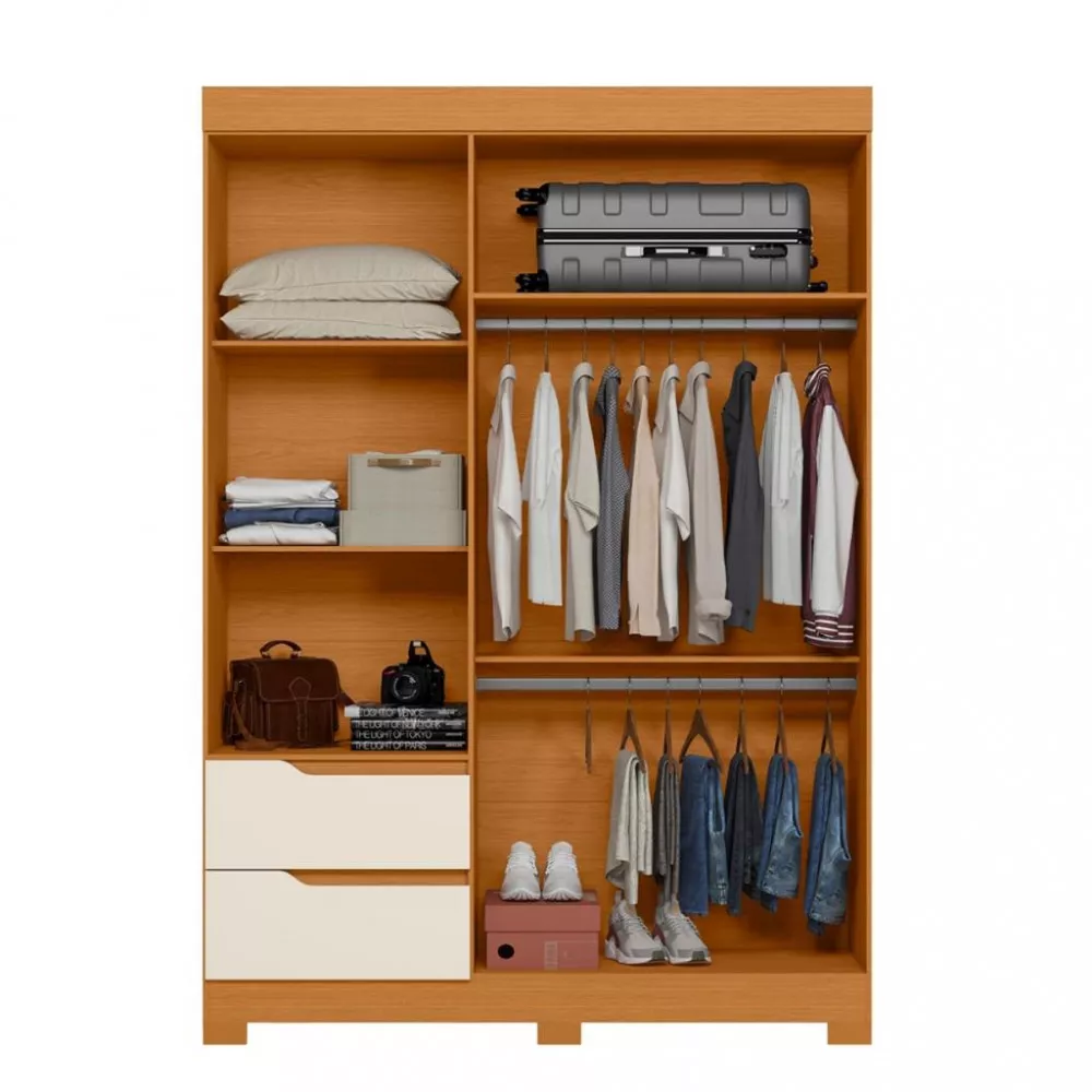 Guarda Roupa Solteiro Espelho 3 Portas 2 Gavetas Vivance Albatroz