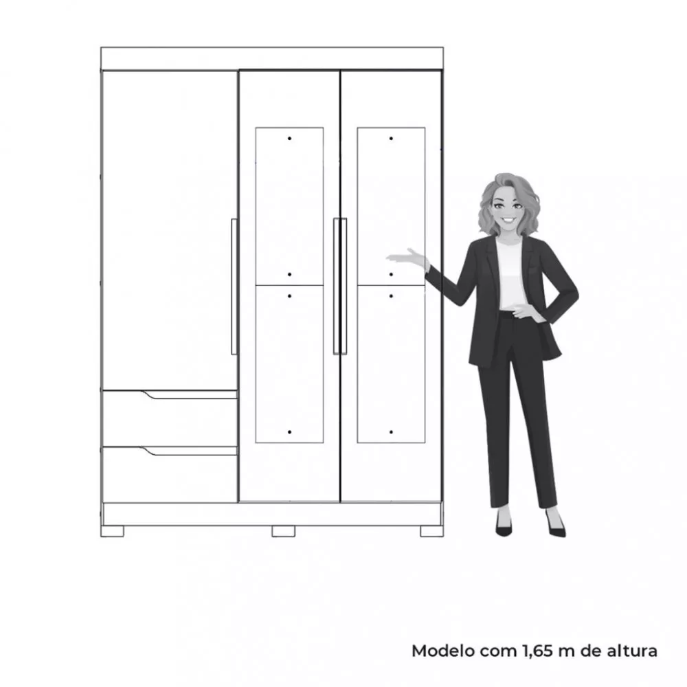 Guarda Roupa Solteiro Espelho 3 Portas 2 Gavetas Vivance Albatroz