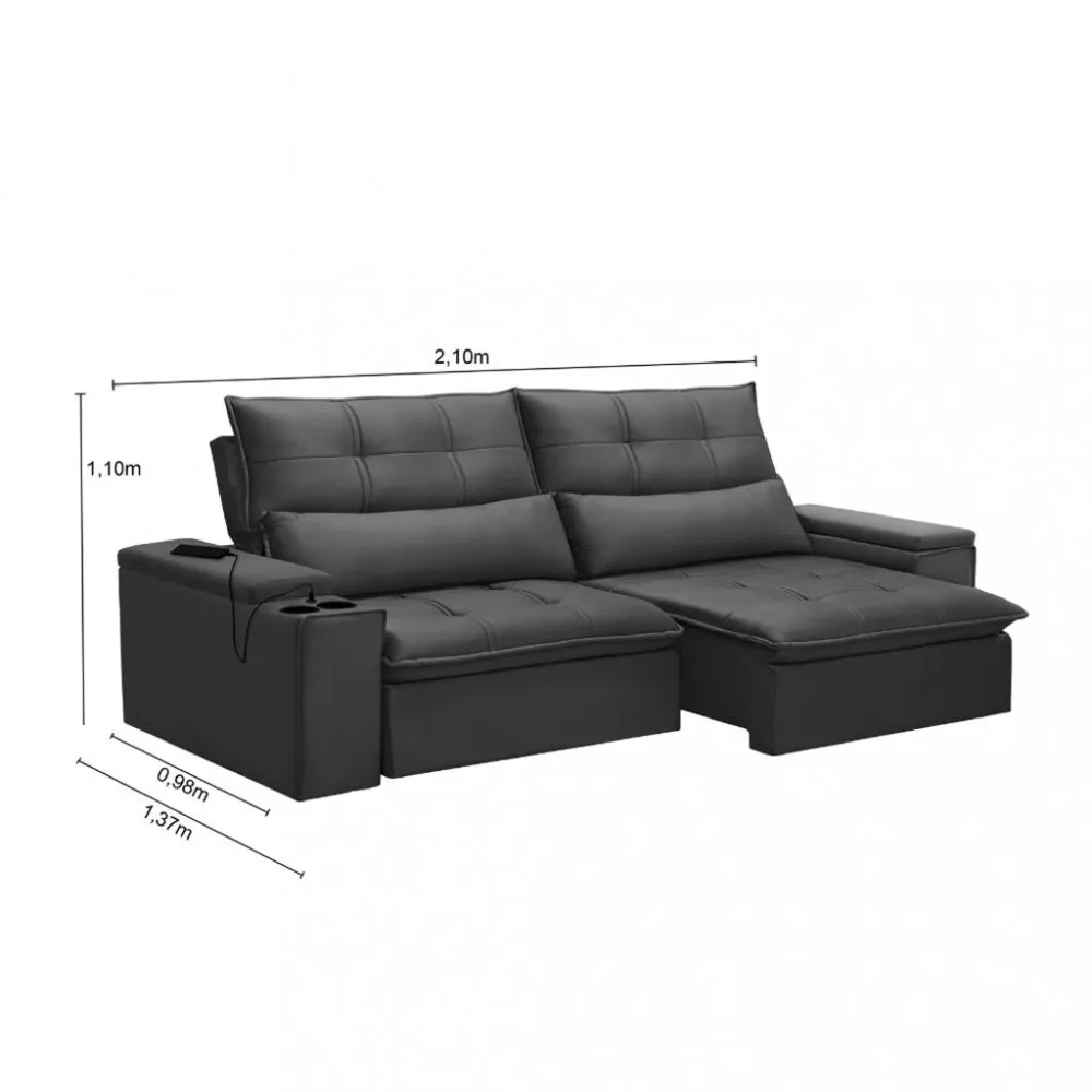 Image 2 of 4 of Sofá 3 Lugares Retrátil Reclinável com USB Veludo 210cm Munique Ferguile
