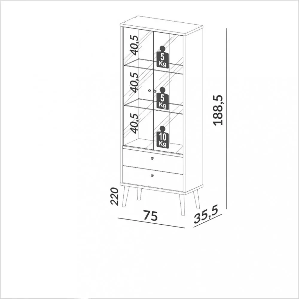 Cristaleira 2 Portas Vidro Led C717L Dalla Costa