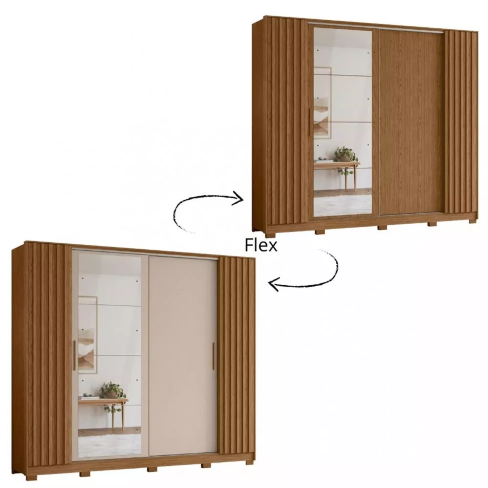 Guarda Roupa Casal Flex Ripado com Espelho 4 Portas e Pés Jacaranda Albatroz