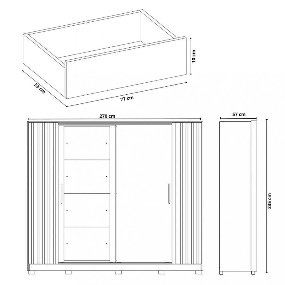 Guarda Roupa Casal Flex Ripado com Espelho 4 Portas e Pés Jacaranda Albatroz