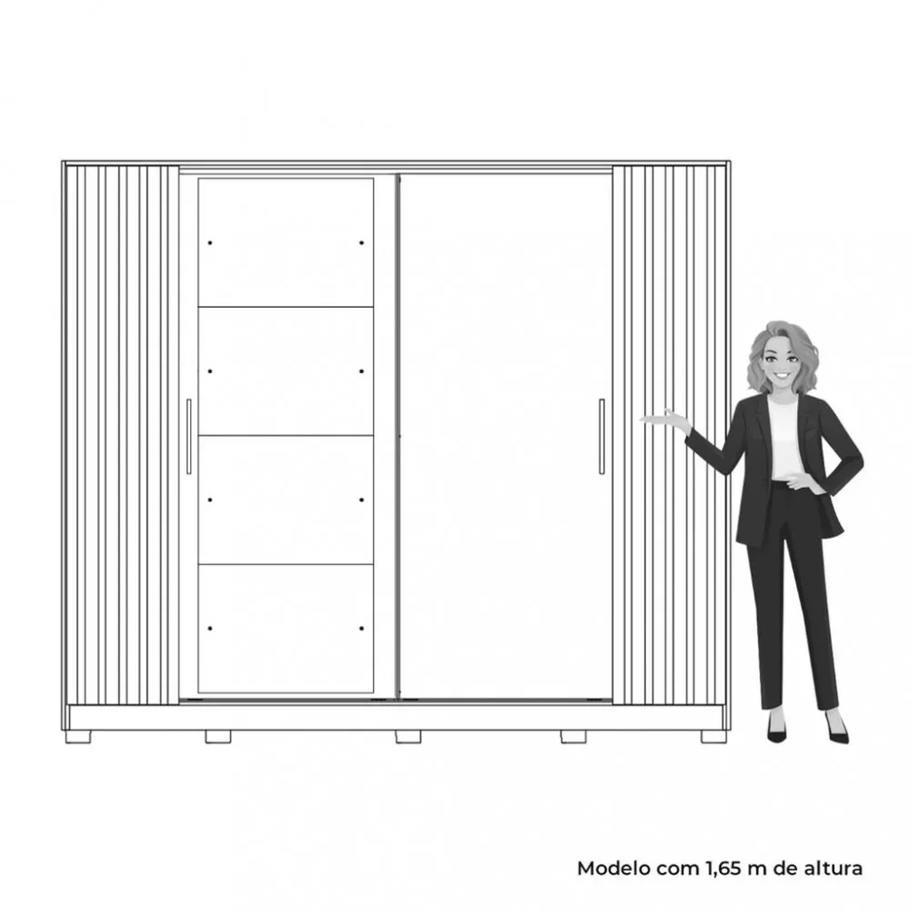 Guarda Roupa Casal Flex Ripado com Espelho 4 Portas e Pés Jacaranda Albatroz