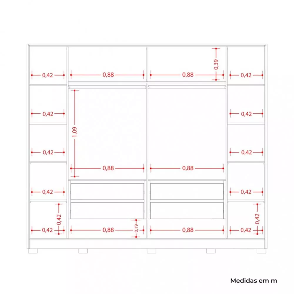 Guarda Roupa Casal Flex Ripado com Espelho 4 Portas e Pés Jacaranda Albatroz