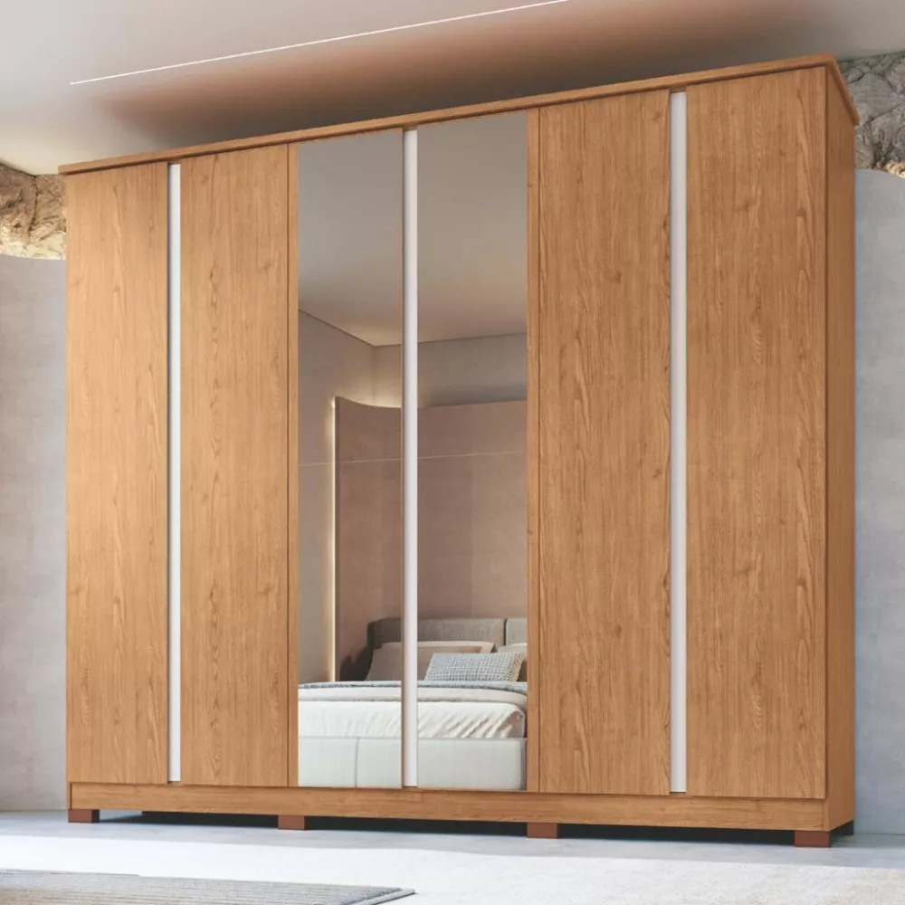 Guarda Roupa Casal Flex com Espelho e Pés 6 Portas 100 MDF Zeus Móveis Castro