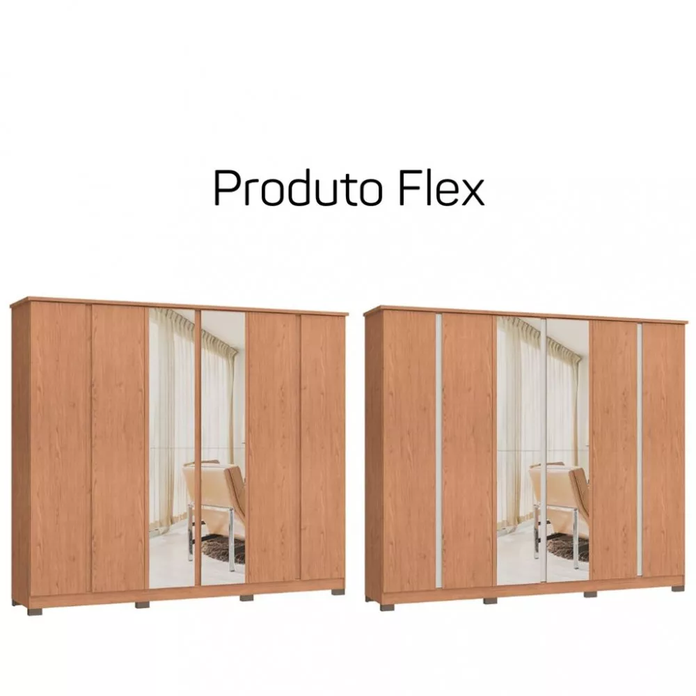 Guarda Roupa Casal Flex com Espelho e Pés 6 Portas 100 MDF Zeus Móveis Castro