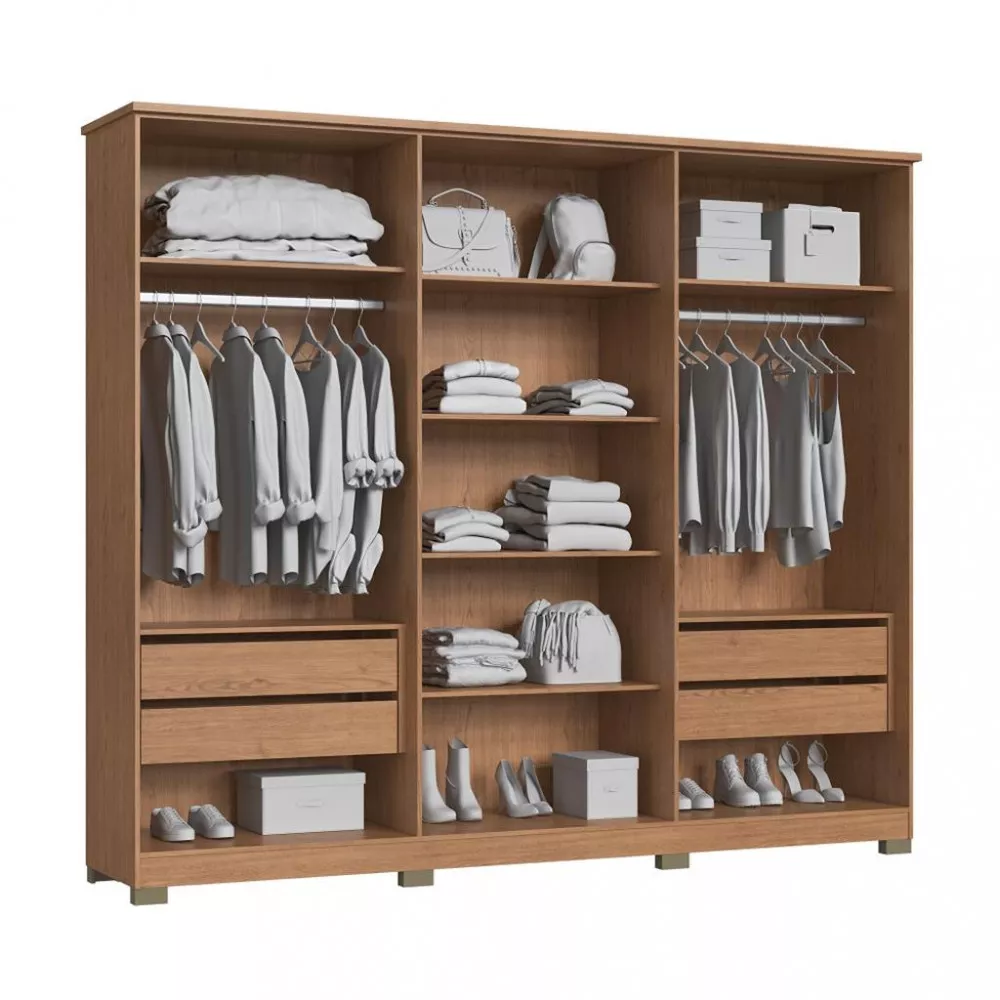 Guarda Roupa Casal Flex com Espelho e Pés 6 Portas 100 MDF Zeus Móveis Castro