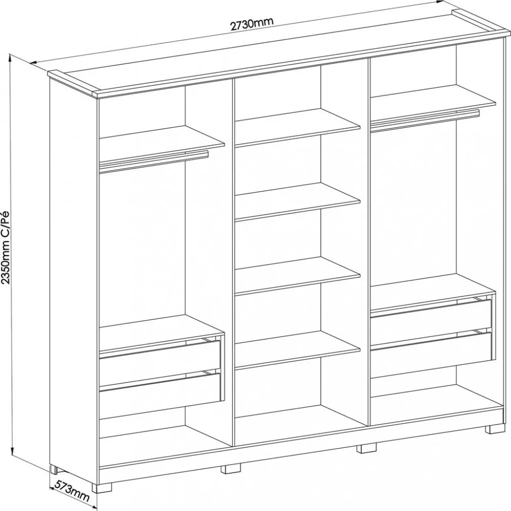 Guarda Roupa Casal Flex com Espelho e Pés 6 Portas 100 MDF Zeus Móveis Castro