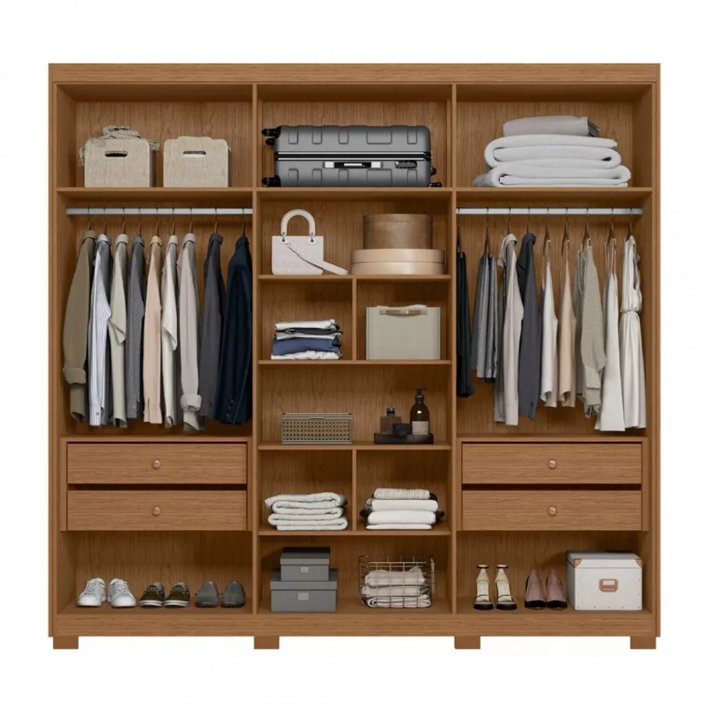 Guarda Roupa Ripado Casal com Espelho e Pés 6 Portas Ouro Verde Albatroz