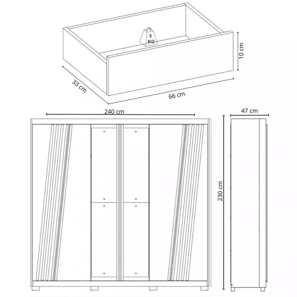 Guarda Roupa Ripado Casal com Espelho e Pés 6 Portas Ouro Verde Albatroz