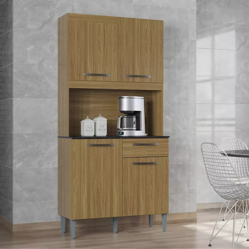 Cozinha Compacta 4 Portas 1 Gaveta 90cm Livia Poquema