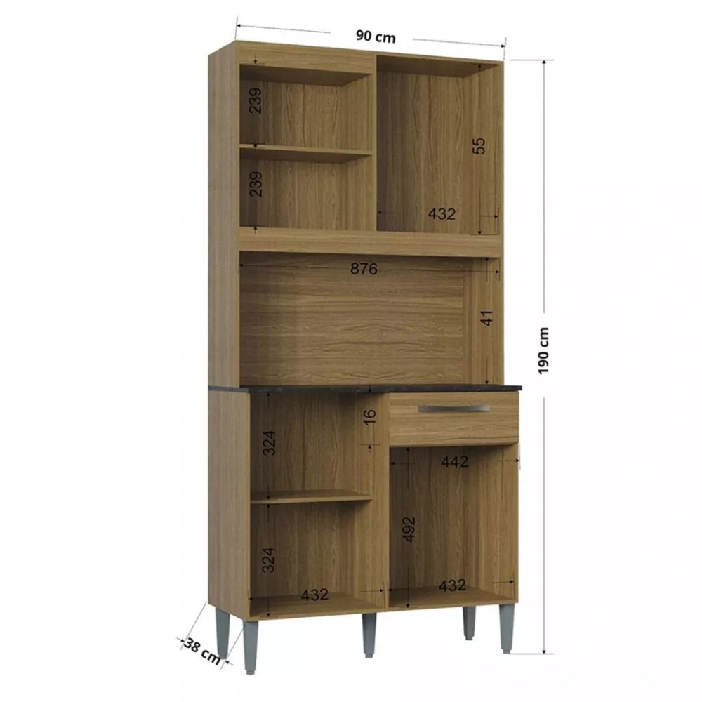 Cozinha Compacta 4 Portas 1 Gaveta 90cm Livia Poquema
