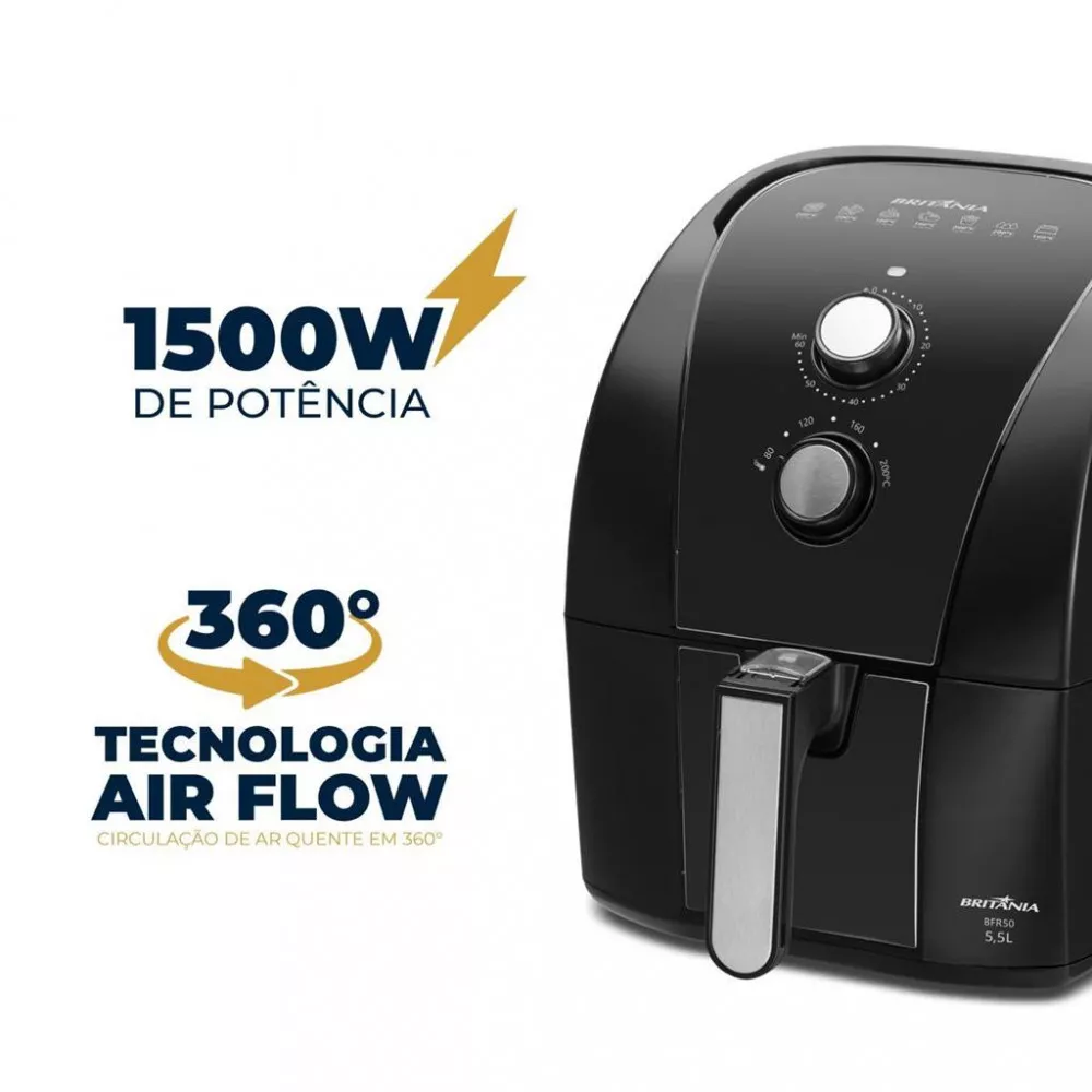 Imagem 8 de 26 de Fritadeira Elétrica Air Fryer Britânia 5,5L BFR50