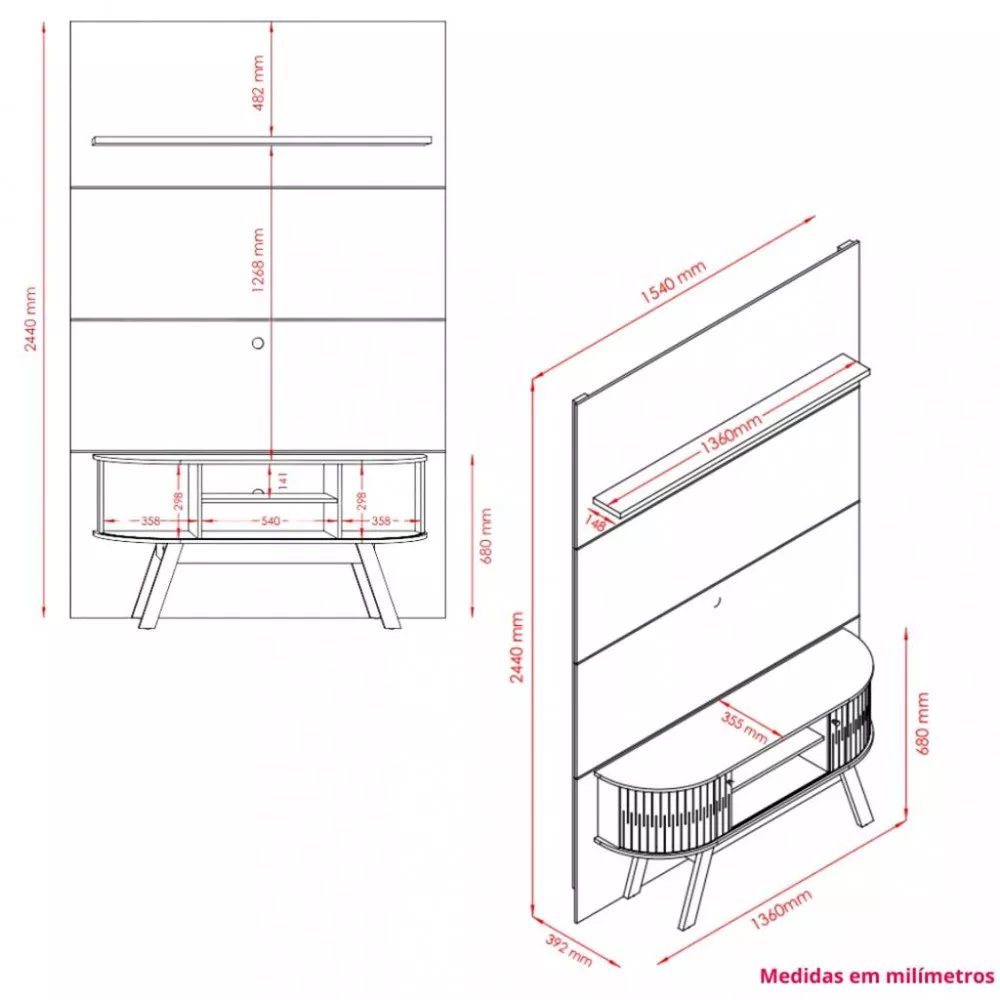 Rack com Painel para TV até 65 Polegadas 2 Portas com Pés Silverstone Madetec