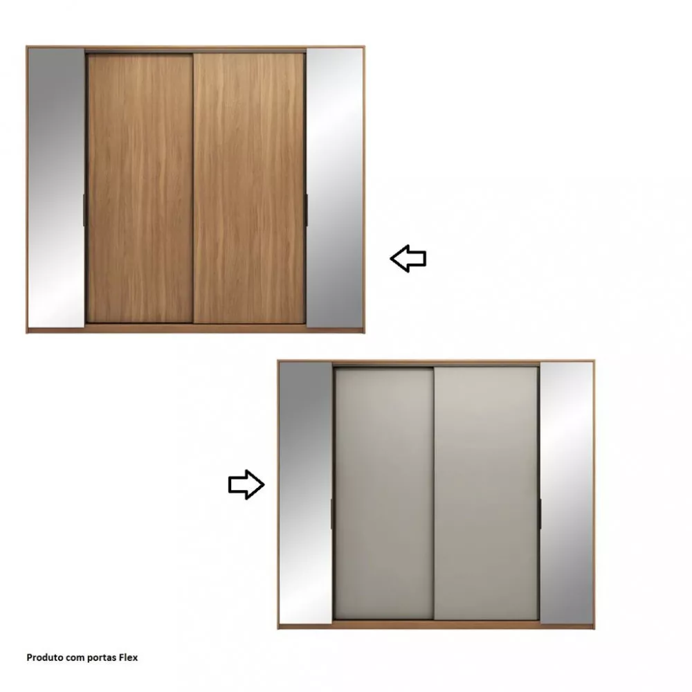 Guarda Roupa Casal Flex com Espelho 2 Portas de Correr 2 Portas de Bater Laredo Demartêz
