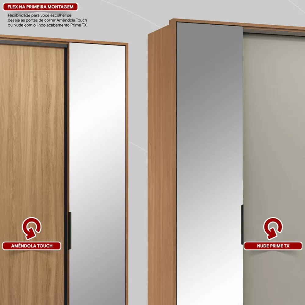 Guarda Roupa Casal Flex com Espelho 2 Portas de Correr 2 Portas de Bater Laredo Demartêz