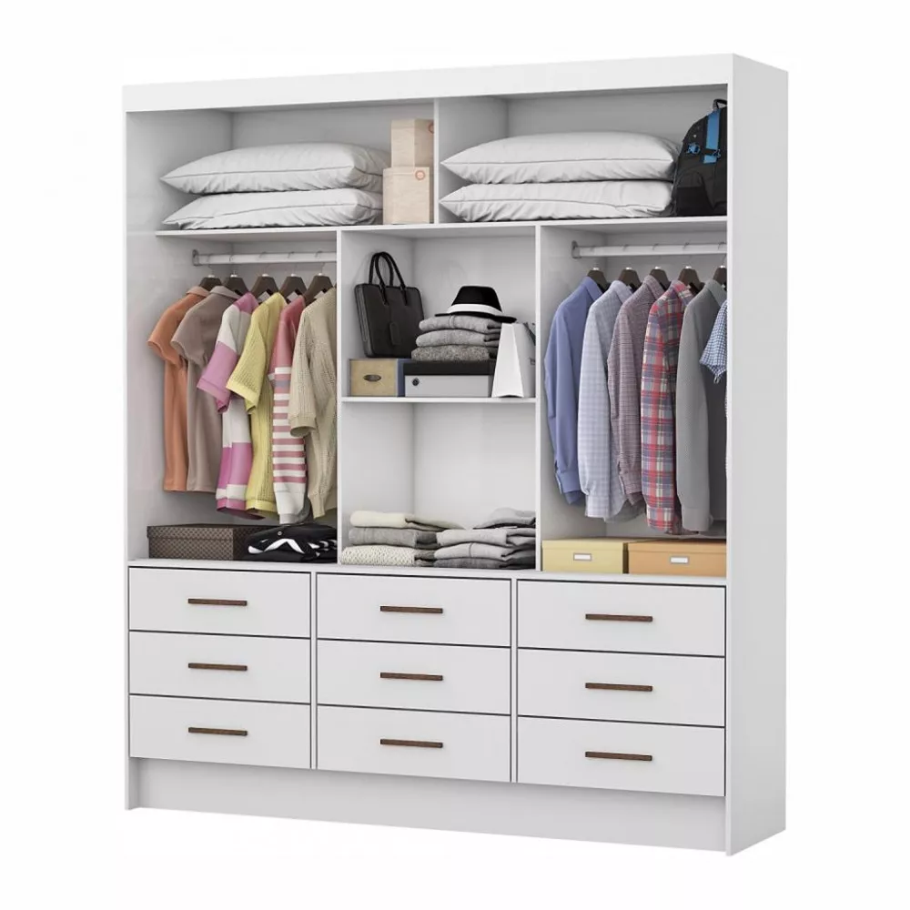 Guarda Roupa Casal com Espelho 3 Portas de Correr 9 Gavetas Sevilha Carioca Móveis