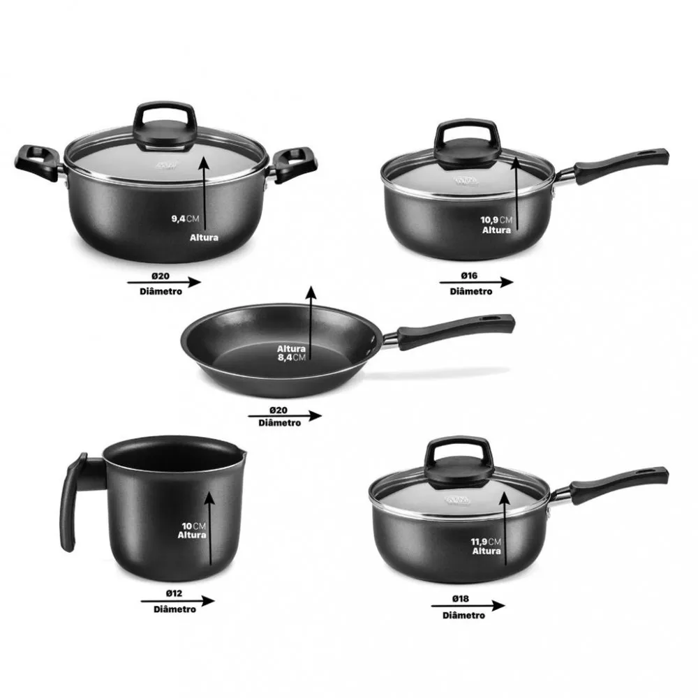 Conjunto de Panelas MTA Safira Cristal 5 Peças Tampa de Vidro