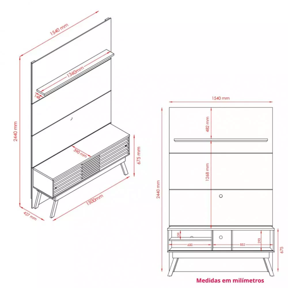 Image 3 of 4 of Painel para TV até 65 Polegadas 2 Portas com Pés Frizz Premium Madetec