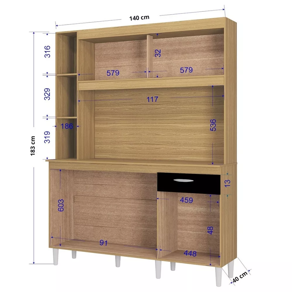 Cozinha Compacta 5 Portas 1 Gaveta com Tampo Duda Poquema