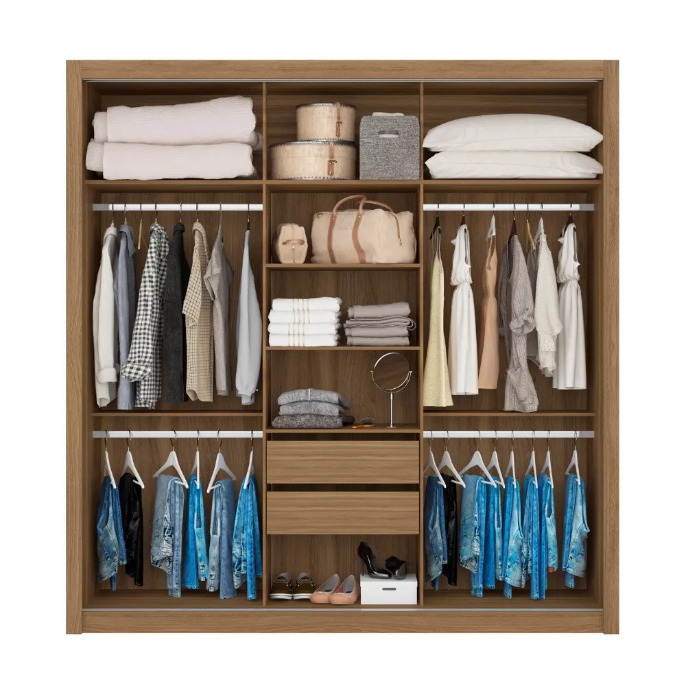Guarda Roupa Casal com Espelho 3 Portas de Correr Residence Demóbile