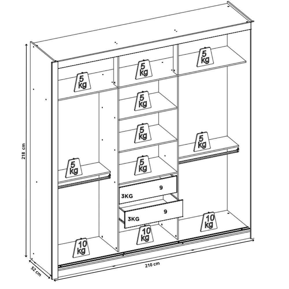 Guarda Roupa Casal com Espelho 3 Portas de Correr Residence Demóbile