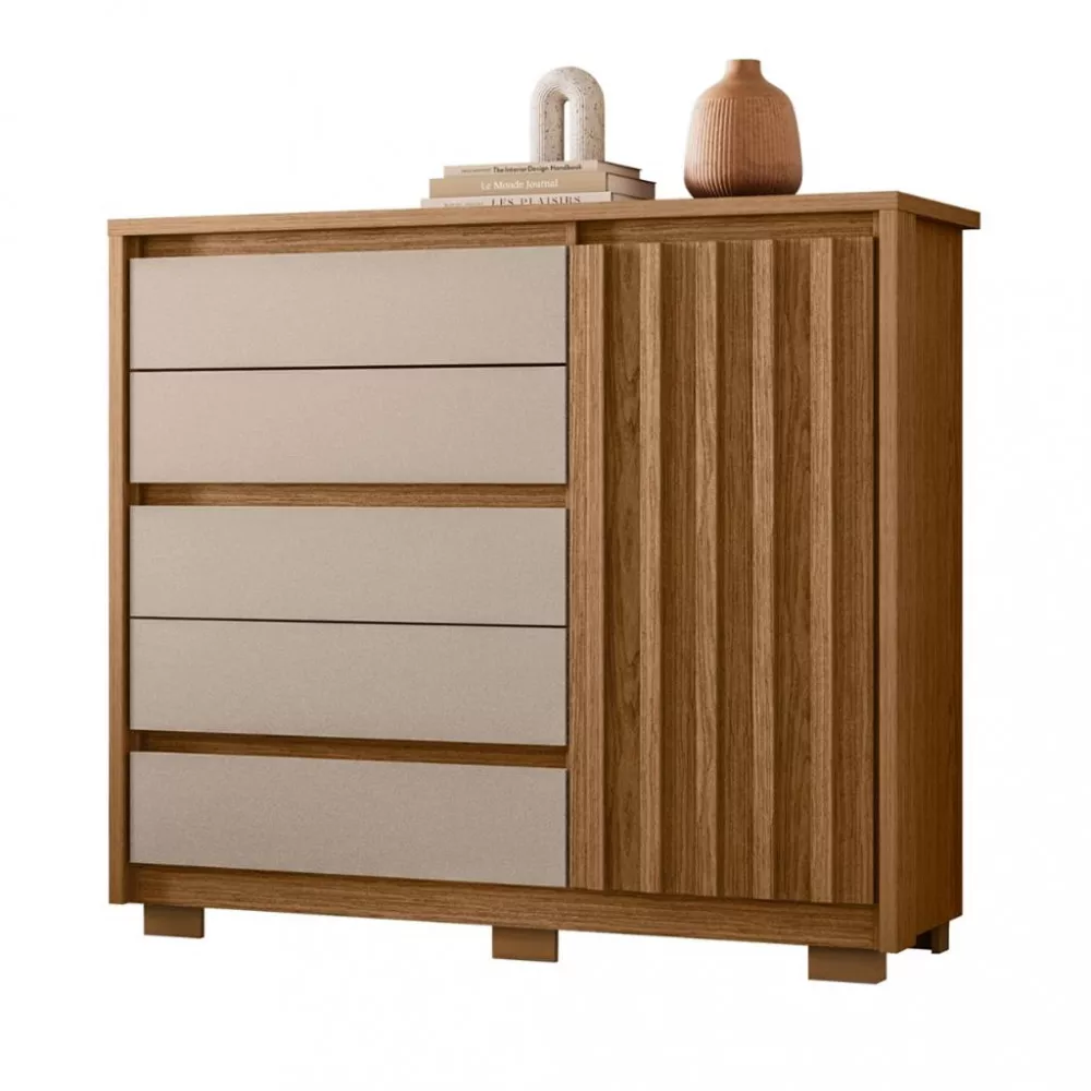 Image 1 of 5 of Cômoda Ripada 5 Gavetas 1 Porta com Pés Duetto Albatroz