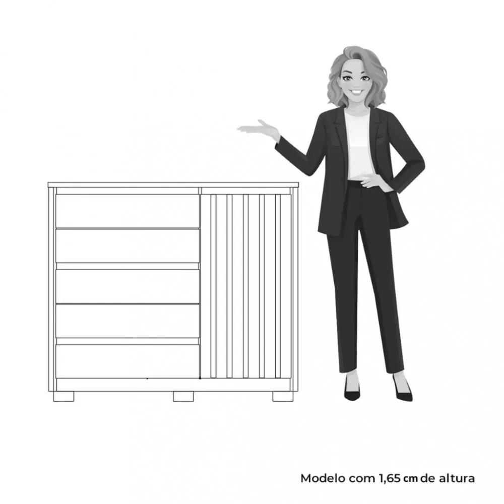 Image 4 of 5 of Cômoda Ripada 5 Gavetas 1 Porta com Pés Duetto Albatroz