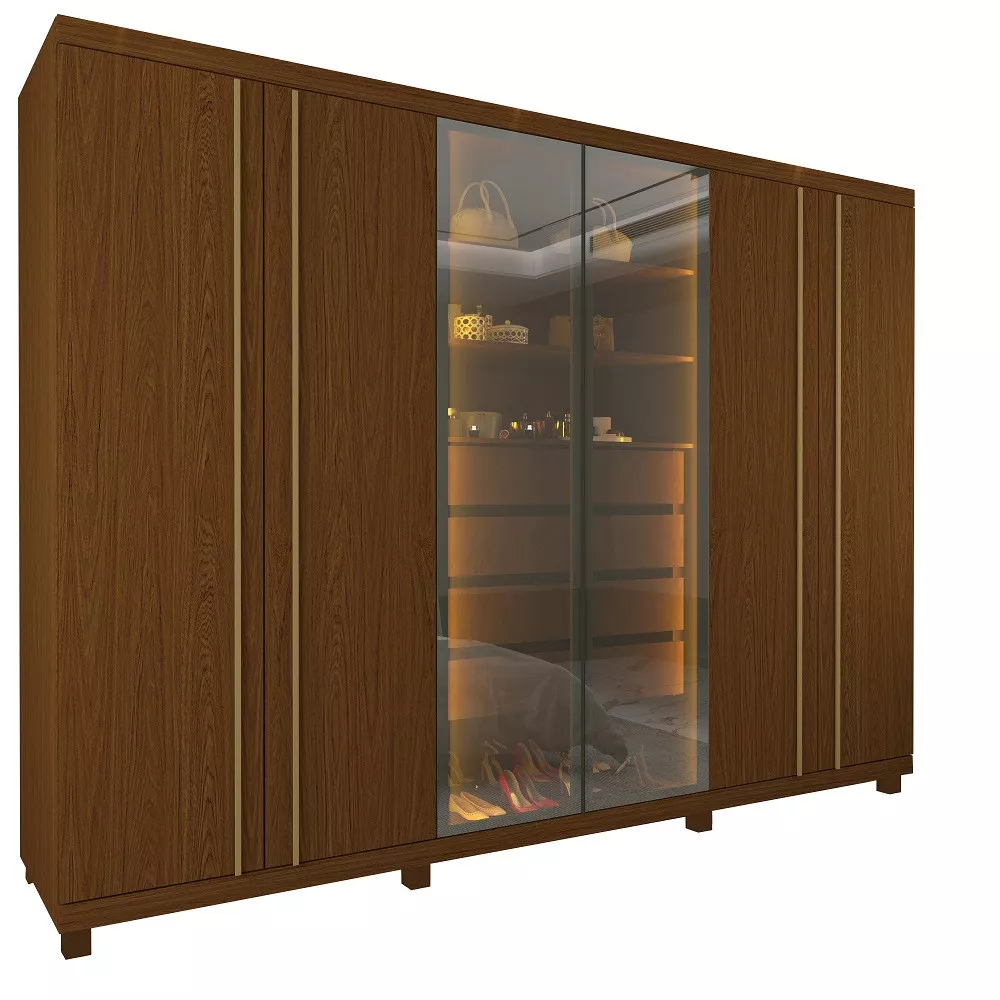 Guarda Roupa Casal LED com Vidro Reflecta 6 Portas com Pés em MDF Absolut Gelius