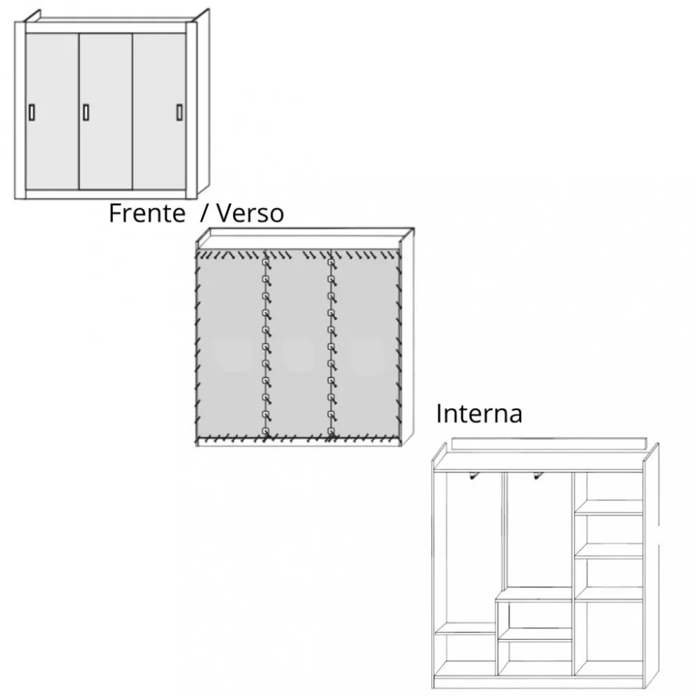 Guarda Roupa Casal 3 Portas de Correr COR23030 Araplac