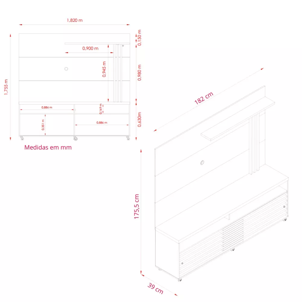 Rack com Painel para TV até 60 Polegadas com LED 2 Portas Frizz Madetec