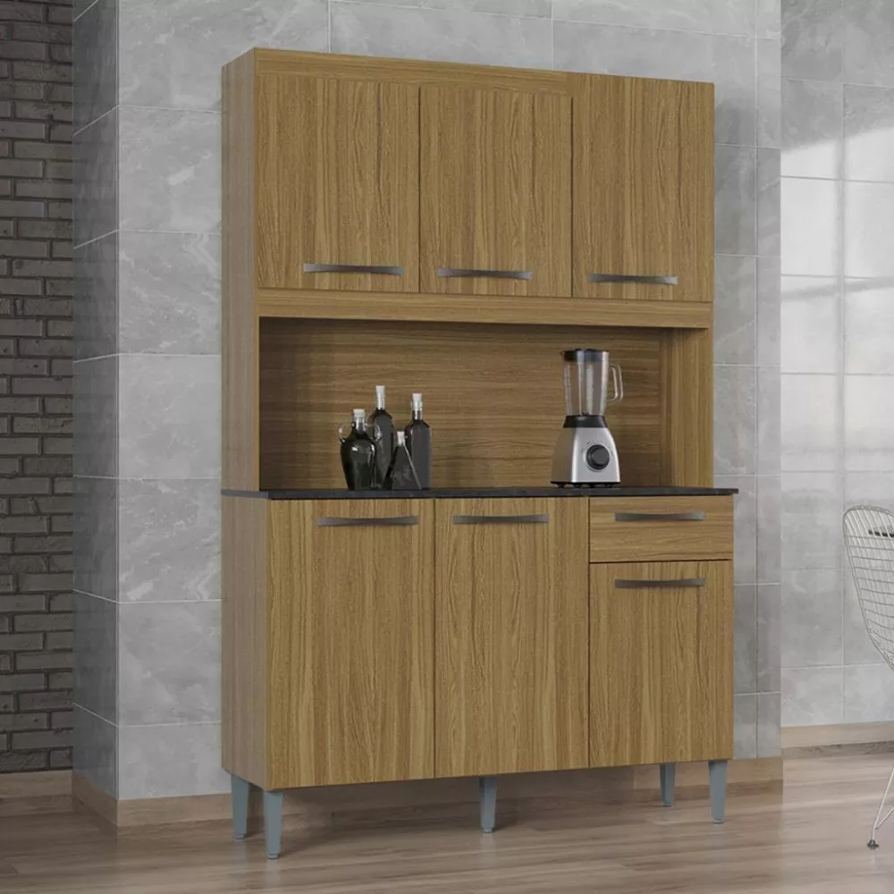 Cozinha Compacta 6 Portas 1 Gaveta 120cm Livia Poquema