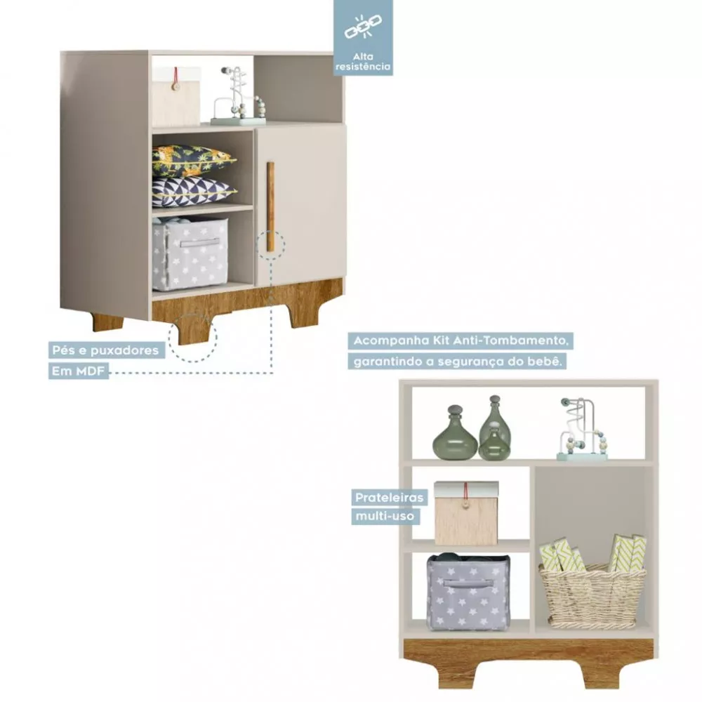 Cômoda Infantil 1 Porta com Pés Flocos Tigus Baby