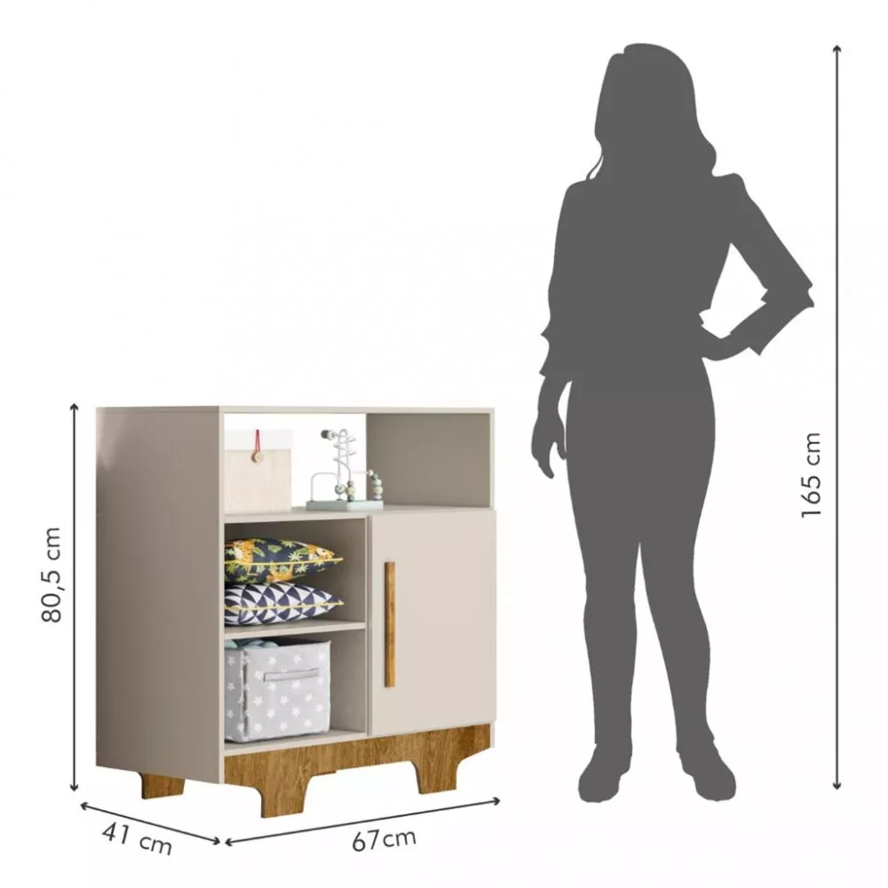 Cômoda Infantil 1 Porta com Pés Flocos Tigus Baby