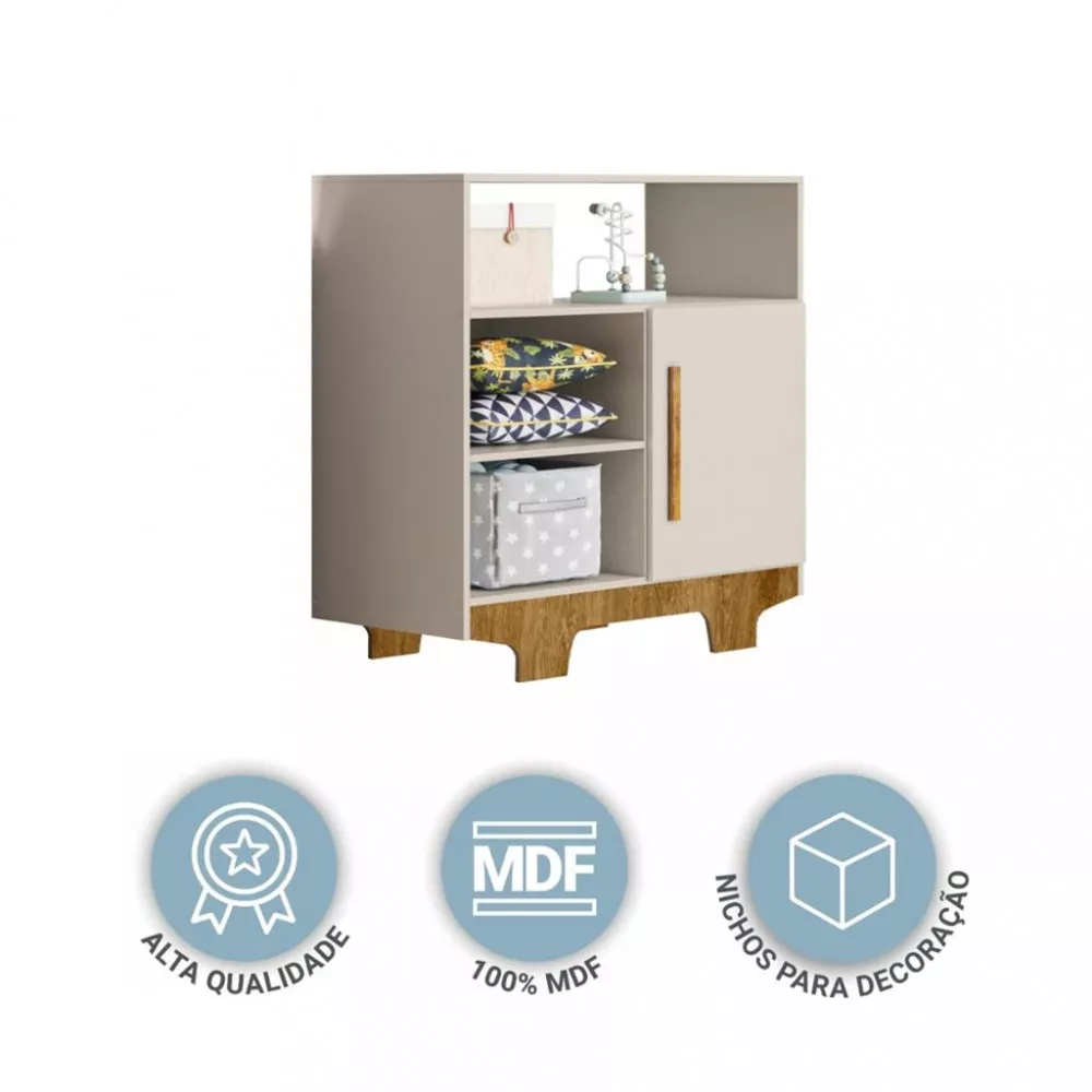 Cômoda Infantil 1 Porta com Pés Flocos Tigus Baby