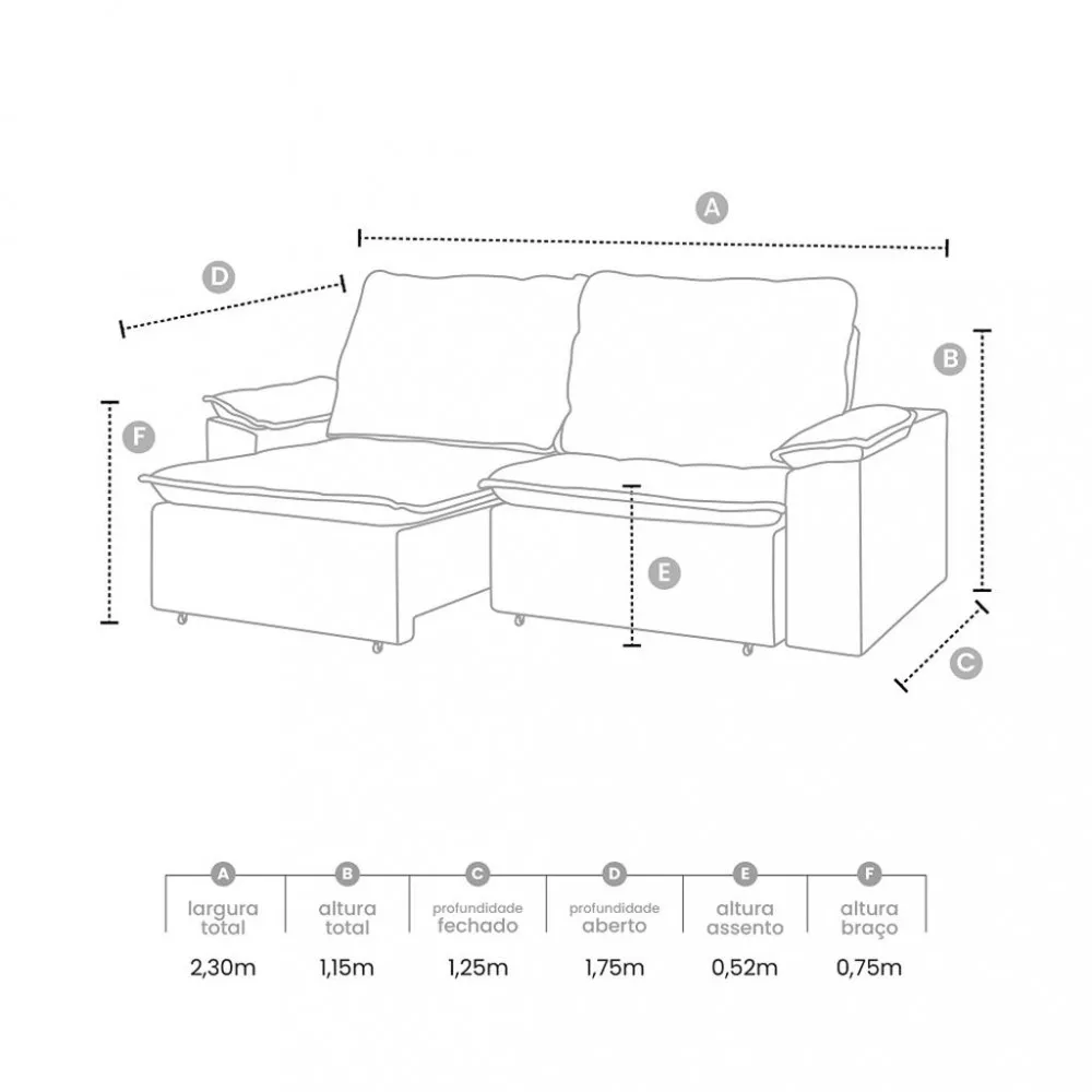 Sofá 3 Lugares Retrátil e Reclinável Veludo 230cm Marilia Takei