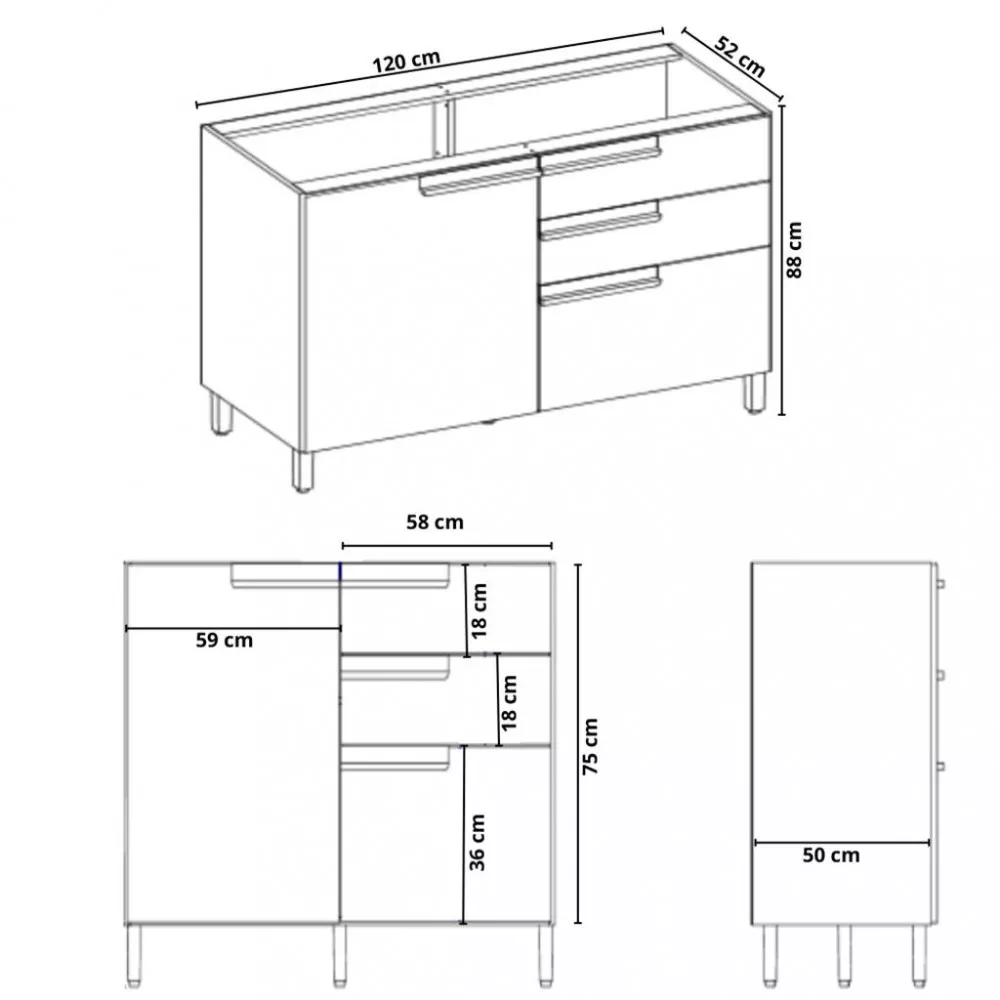 Balção 2 Portas 3 Gavetas Manhattan Herval